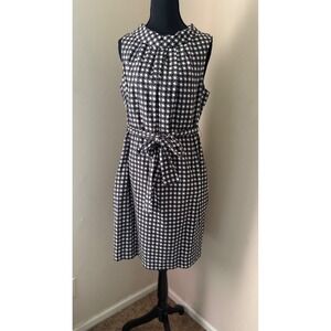 Talbots Sleeveless Houndstooth Dress Belted Career Work BlackWhite 12 Silk Blend
